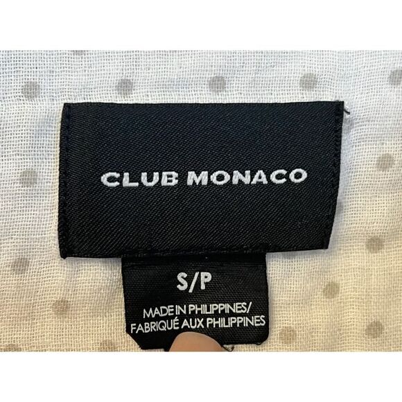 Club Monaco Long Sleeve Round Hem Polka Dot Button Down Shirt White Womens Sz SP - Picture 3 of 9